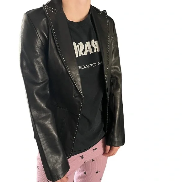 Banana Republic Leather Stitch Detail Moto Blazer/Jacket fit XS - Picture 17 of 17